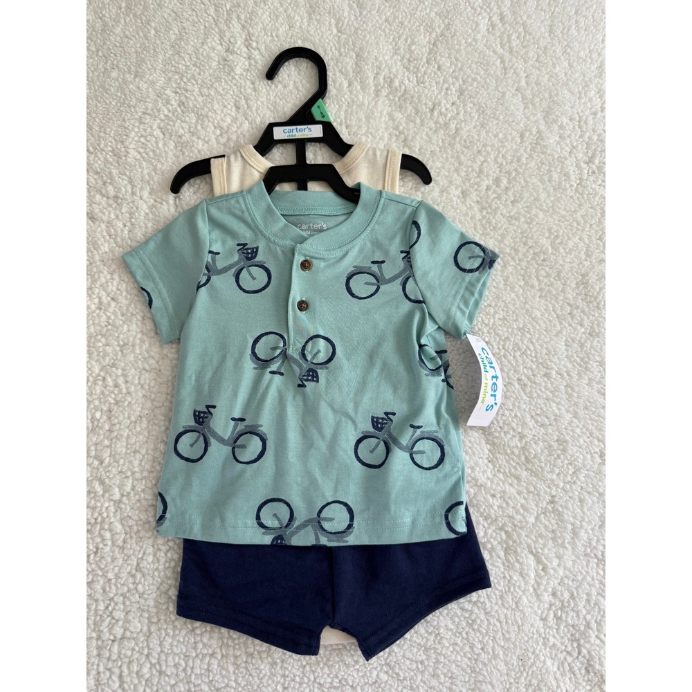 Carter's Child of Mine 3pc Shorts Set Baby Boys 6-9 Months Green Blue NWT